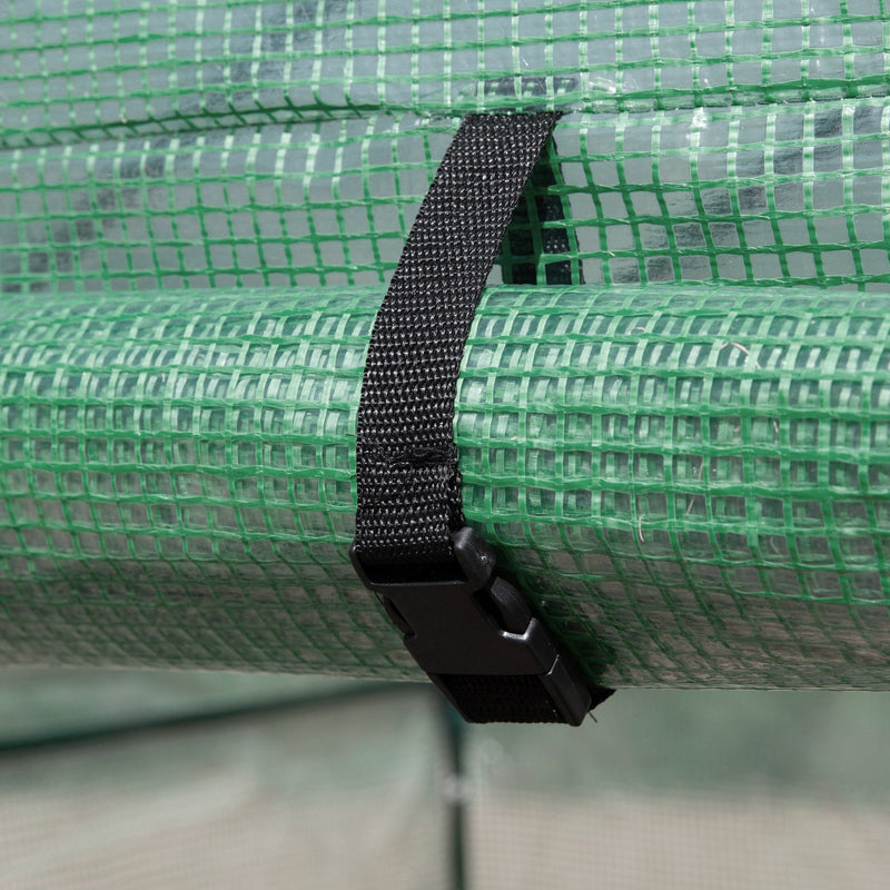 7' x 5' x 6.5' Walk-in Greenhouse, PE Cover, 3-Tier Shelves, Steel Frame Hot house, Roll-Up Zipper Door for Flowers, Vegetables, Saplings, Tropical Plants, Green