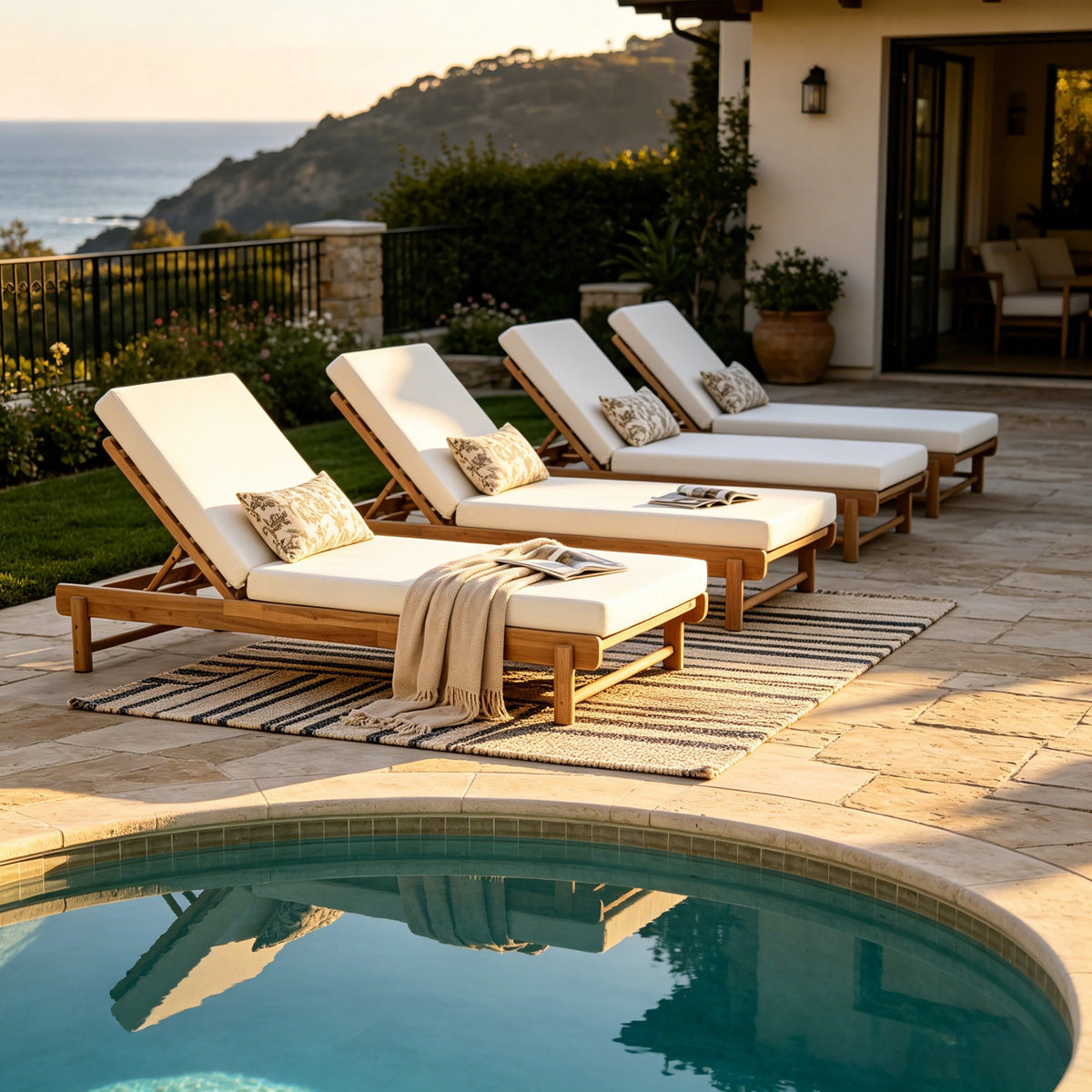 Light Teak Acacia Wood Chaise Lounge Set: 1 Frame + 1 Cushion, photo 7 of 10