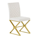 7-Piece Modern Dining Table Set, Rectangular Marble Texture Kitchen Table and 6 PU leather Chairs with X-Shaped Gold Steel Pipe Legs for Dining Room (White)