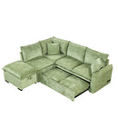 82.67"Convertible Sofa Bed Sectional Sofa Sleeper L-shaped Sofa with a Storage Ottoman,Two Pillows, Two Power Sockets and Two USB Ports for Living Room, Green