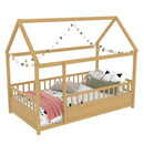 Twin Size Floor Wooden Bed with House Roof Frame