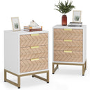 Nightstands With 3 Drawers, Zig Zag Design (Set of 2) - White / Oak by HouseOfZazla