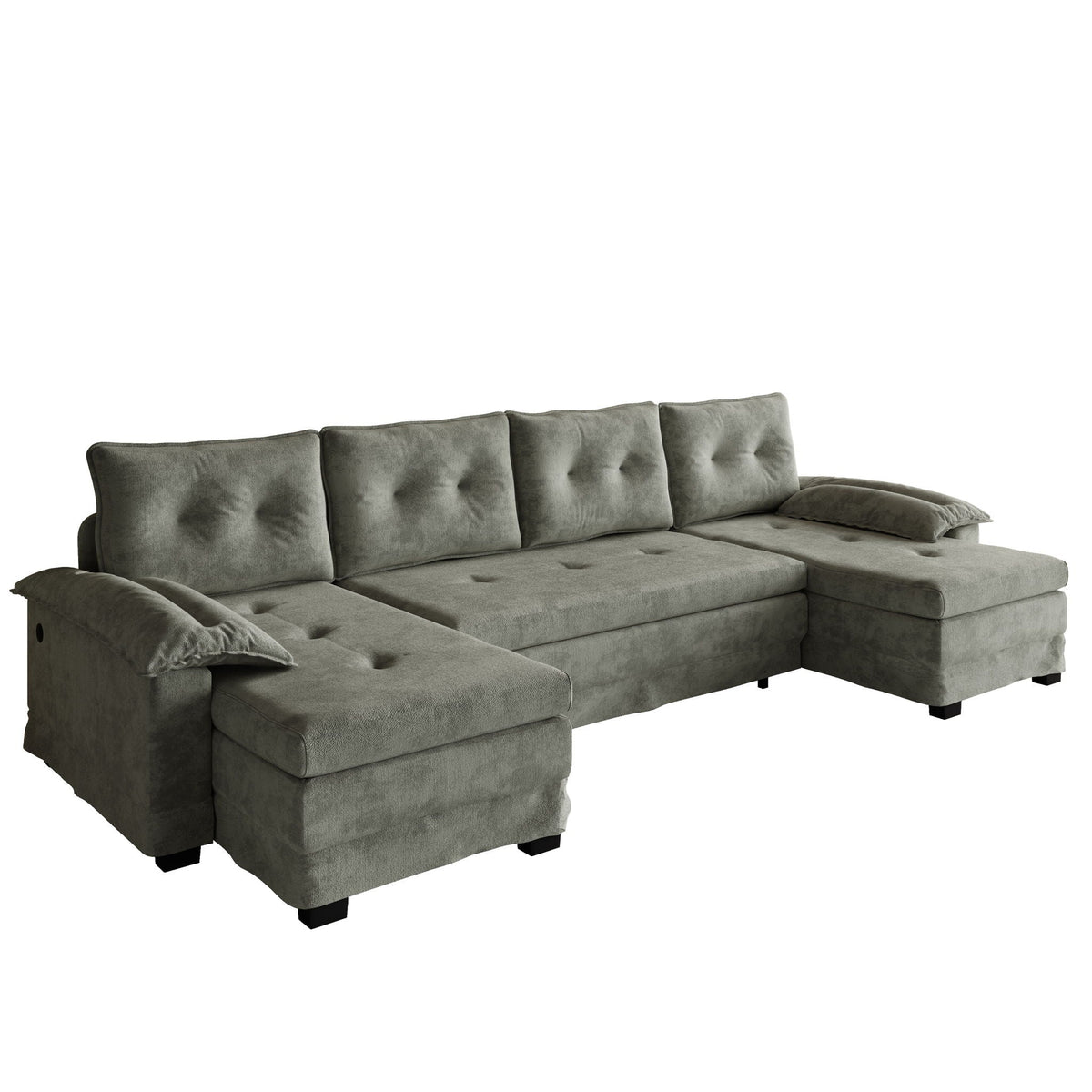 U-Shaped Sleeper Sofa With Pull Out Bed, Removable Armrests & USB Ports For Living Room, photo 3 of 12