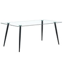 Modern Rectangular Glass Dining Table With Tempered Glass Top And Metal Legs For 4 - 6 People - Black / Transparent by HouseOfZazla