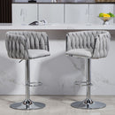 360 Degree Swivel Bar Stools Adjustable Counter Height Bar Chairs With Woven Back & Footrest, Silver Chromed Bar Stools For Kitchen Island (Set of 2) - Gray by HouseOfZazla