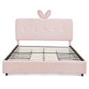 Queen Size Kids Upholstered Bed with Rabbit Ear Headboard & Storage