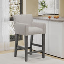 Charmed Upholstered Counter Stool with H-Frame Base and Round Arms