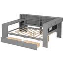 Platform Bed With Upholstered Headboard, Storage Shelves, Drawers, Charging Station, LED Lighting, Built In Desk by HouseOfZazla
