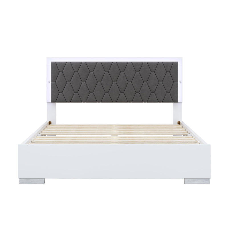 4-Pieces Bedroom Sets Queen Size Upholstered Bed with LED Lights, Mirrored Nightstands and Dresser with Metal Handles and Legs,White