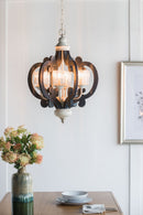 Wood Chandelier 6 Light Farmhouse Pendant Lighting Wood Hanging Light Fixture For Kitchen Living Dining Room, Bulb Not Included - Cream by HouseOfZazla