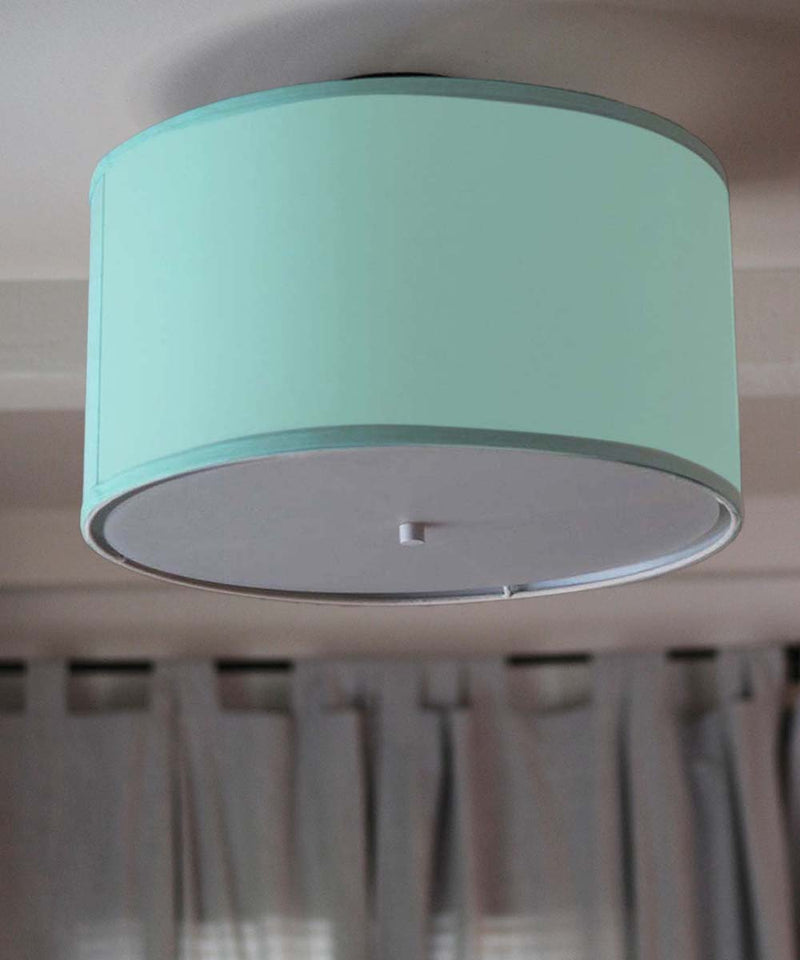 18"W Moderne Flush Mount Conversion Kit  Island Paridise Blue Shallow Drum Lampshade