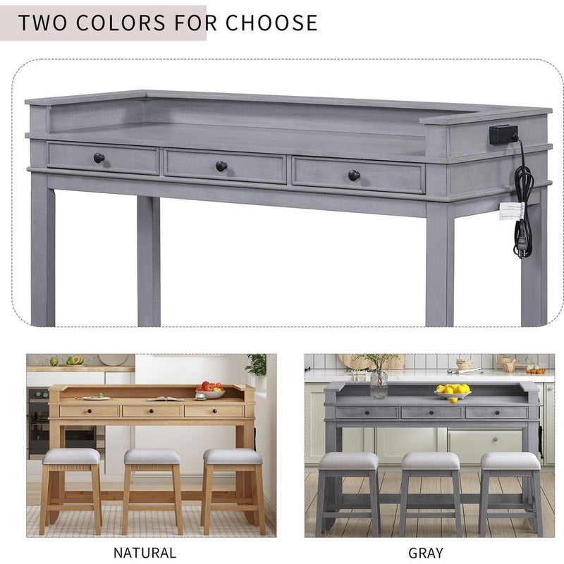 TREXM 4-Piece Dining Table Set for 3, Retro Kitchen Table and Chairs Set with 3 Storage Drawers, Ideal for Small Spaces (Gray)