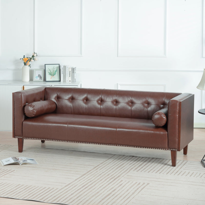 78.74" Wooden Decorated Arm 3 Seater Sofa