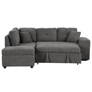 87.7" Convertible Sleeper, Sectional Pull Out Sofa Bed with Storage Ottoman, 2 Throw Pillows, 2 Stools, Wireless Charger and Two Hidden USB Ports for Living Room, Dark Gray