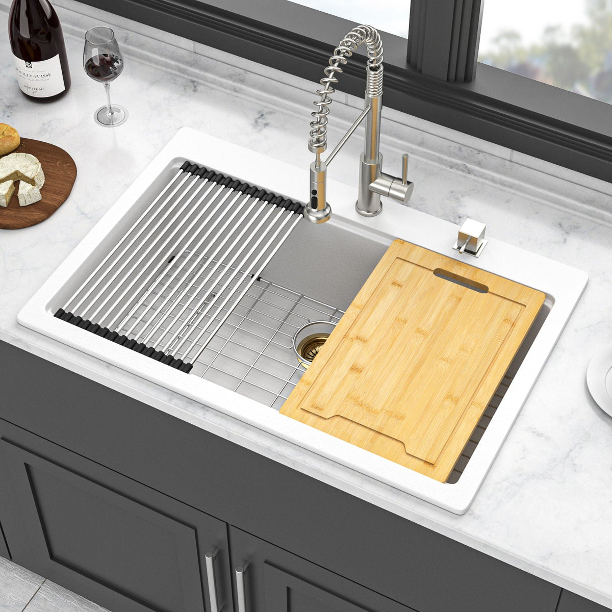 Granite Composite Quartz Kitchen Sink With Workstation Features And Drop In Design, photo 16 of 16
