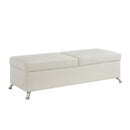 56.7" Bed Bench with Storage White Leather