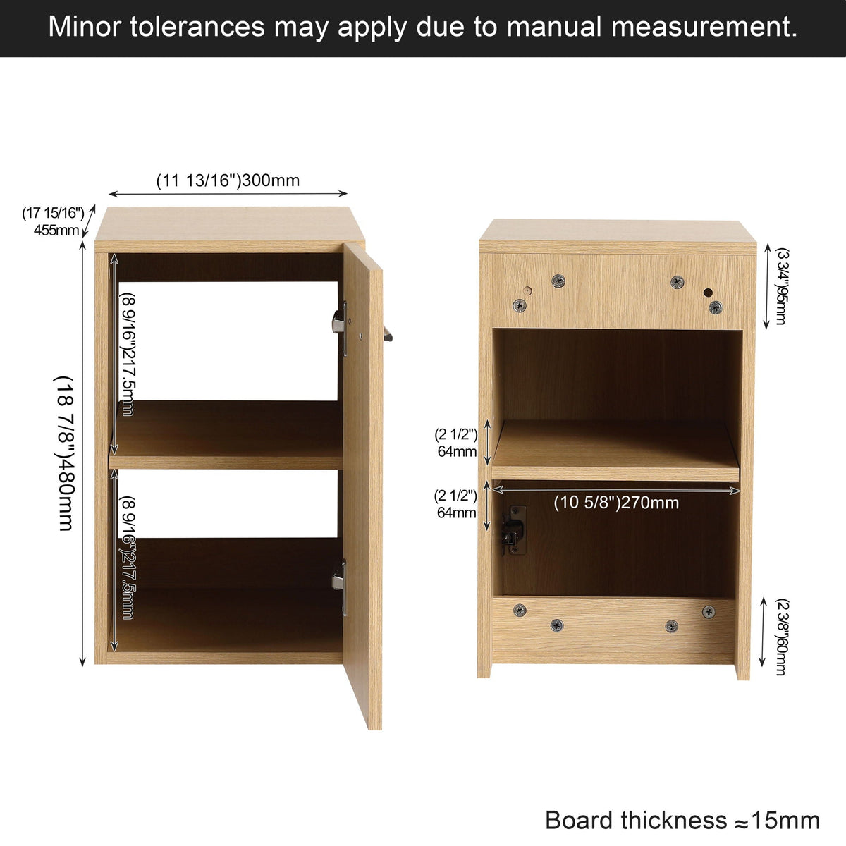 Floating Bathroom Vanity Single Door Base Cabinet, Wall Mounted Storage - Light Oak, photo 17 of 18