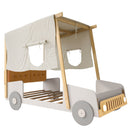 Twin Size Car Bed With Pillow, Ceiling Cloth And LED - Natural by HouseOfZazla