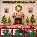 6-Piece Christmas Tree Set – 4 Trees with Sturdy Bases, 1 Pre-Lit Wreath, 1 Garland, Warm