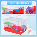 18.5" Hamster Cage with Exercise Wheel and Water Bottle, Dish, Rat House and Habitat 2-Story Design, Red