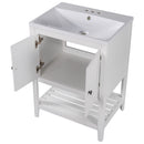 Modern Sleek Bathroom Vanity Elegant Ceramic Sink With Solid Wood Frame Open Style Shelf - White