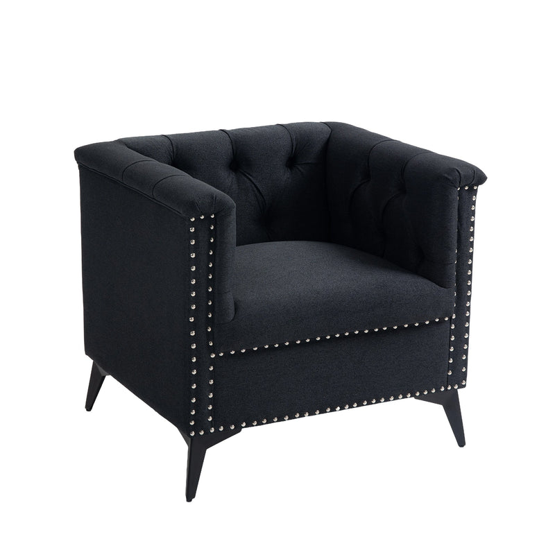 Accent Chair Living Room Chairs Single Sofa Chair,Arm Chairs with Linen Fabric, Mid Century Accent Arm Chairs Comfy Reading Lounge Club Armchair for Bedroom Office Study