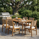 Outdoor 7 Piece Patio Rustic Acacia Wood Dining Set with Wicker Woven Chair