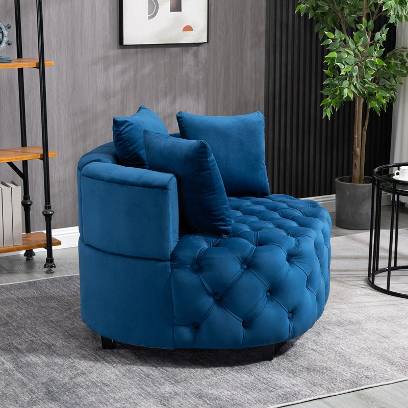 Accent Chair / Classical Barrel Chair for living room / Modern Leisure Sofa Chair (Blue)