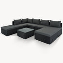 8-Pieces Outdoor Patio Furniture Sets, Garden Conversation Wicker Sofa Set, Single Sofa Combinable, Gray Cushions Black Wicker