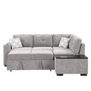83.8" Reversible Sectional Pull-Out Sofa Bed L-Shaped Corner Sofa Couch with Storage Chaise, USB Ports, Power Sockets, Cup Holder for Living Room, Bedroom, Study,Light Gray