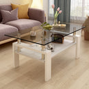 Modern Rectangular Coffee Table With Tempered Transparent Glass Top And Storage Shelf by HouseOfZazla