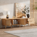 TV Stand, Media Console, 2 Drawers & Cable Management - Natural Wood by HouseOfZazla