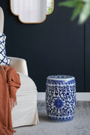 Ceramic Garden Stool, Small Side Tabel - White / Blue by Unique Piece Furniture