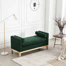 53.5"W Elegant Upholstered Bench, Ottoman with Wood Legs & Bolster Pillows for End of Bed, Bedroom, Living Room, Entryway, Green