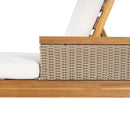Solid Acacia Wood Sun Lounger with Beige Cushions and Light Grey Wicker by HouseOfZazla