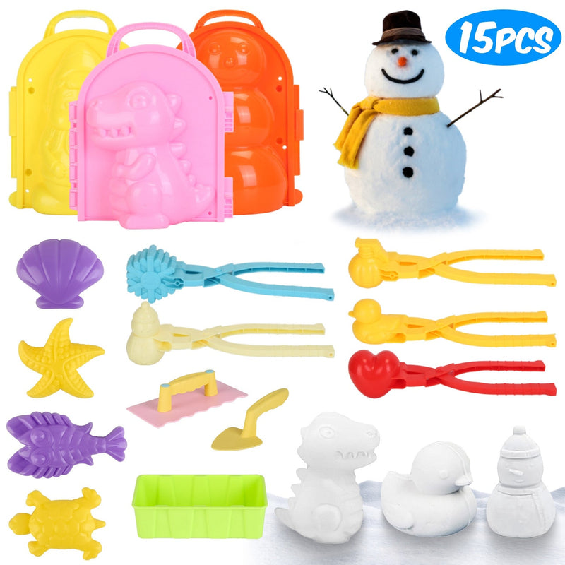 15Pcs Winter Snowball Tool Kit Kids Snow Molds Outdoor Snow Beach Toys for Kids Toddlers Adults Snowman Snowflake Duck Dinosaur, photo 10 of 14