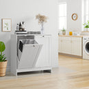 Tilted Laundry Hamper With Removable Basket, Hidden Storage Cabinet, Home Organizer For Bathroom - White by HouseOfZazla