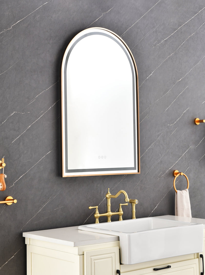 39in. W x 26in. H Oversized Rectangular Rose Gold Framed LED Mirror Anti-Fog Dimmable Wall Mount Bathroom Vanity Mirror Rose Gold