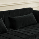 3 in 1 Pull-Out Bed Sleeper, Modern Upholstered 3 Seats Lounge Sofa & Couches with Rolled Arms Decorated with Copper Nails, Convertible Futon 3 Seats Sofabed with Two Drawers and Two Pillows