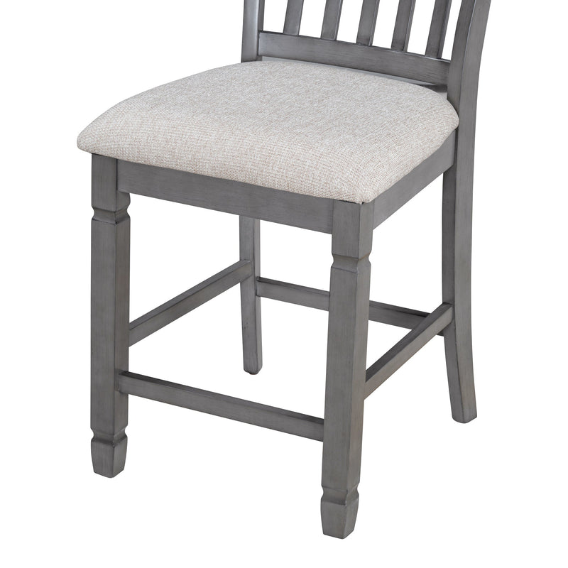 5-Piece Counter Height Dining Table Set in 2 Table Sizes with 4 Folding Leaves and 4 Upholstered Chairs for Dining Room (Gray+Beige Cushion)