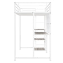 Metal Loft Bed With Desk, 3 Shelves And Ladder