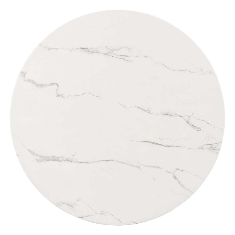 5-piece Counter Height Dining Round Table Set with One Faux Marble Top Dining Table and Four PU-leather Chairs,Dark Espresso