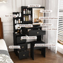 Vanity Desk With 3 LED Lighting Modes, 4 Drawers, Open Shelves, Hair Dryer Holder & Power Socket Dressing Table Set With Chair - Black by HouseOfZazla