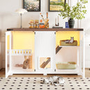 47.25' Large Cat Litter Box Enclosure with LED Light, Hidden Litter Box Furniture, Cat House with Stairs and Cat Scratching Post, Cat Cabinet Side Table with Smart Doors for Living Room, White