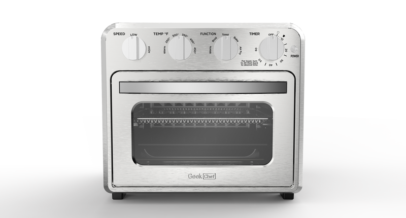 Geek Chef Air Fryer Toaster Oven Combo, 4 Slice Toaster Convection Air Fryer Oven Warm, Broil, Toast, Bake, Air Fry, Oil-Free, Accessories Included, Stainless Steel, Silver (16QT Air Fryer Oven)