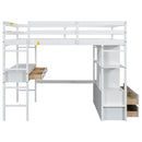 Full Size Loft Bed With Built In Desk, 2 Drawers, Storage Shelves - White by HouseOfZazla