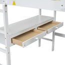 Full Size Loft Bed With Built In Desk, 2 Drawers, Storage Shelves - White by HouseOfZazla