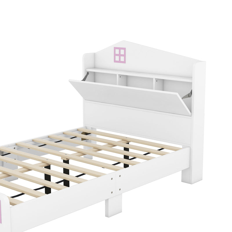 3-Pieces Bedroom Sets Twin Size House Bed with Storage Headboard, Wooden Nightstand and Storage Dresser,White