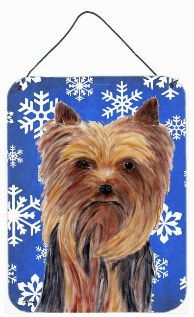 Yorkie Winter Snowflakes Holiday Aluminium Metal Wall or Door Hanging Prints