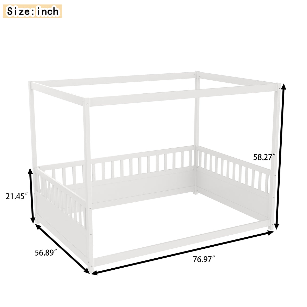 Full Size Canopy Bed Frame with Guardrails for Kids, photo 6 of 7